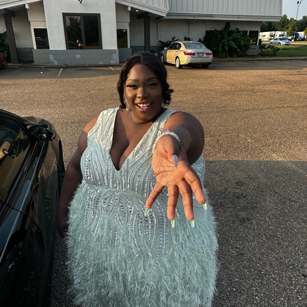 ASOS Curve Silver Feathered Mini Dress